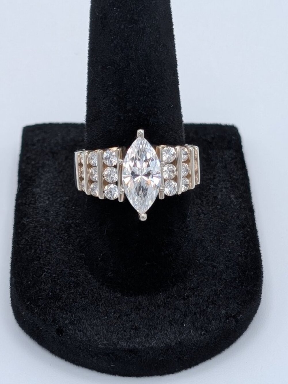 Vintage 90s DQCZ 925 Sterling Silver Marquise Statement Engagement Ring 6.5